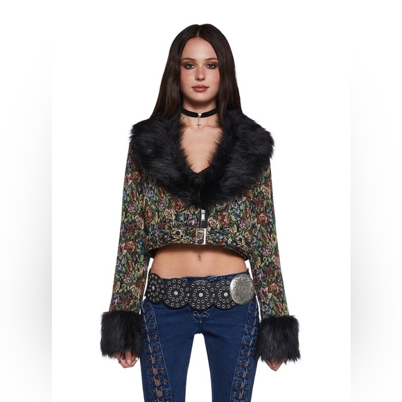 Current Mood Multicolor Floral Teddy Jacket with Black Faux Fur - Picture 2 of 6